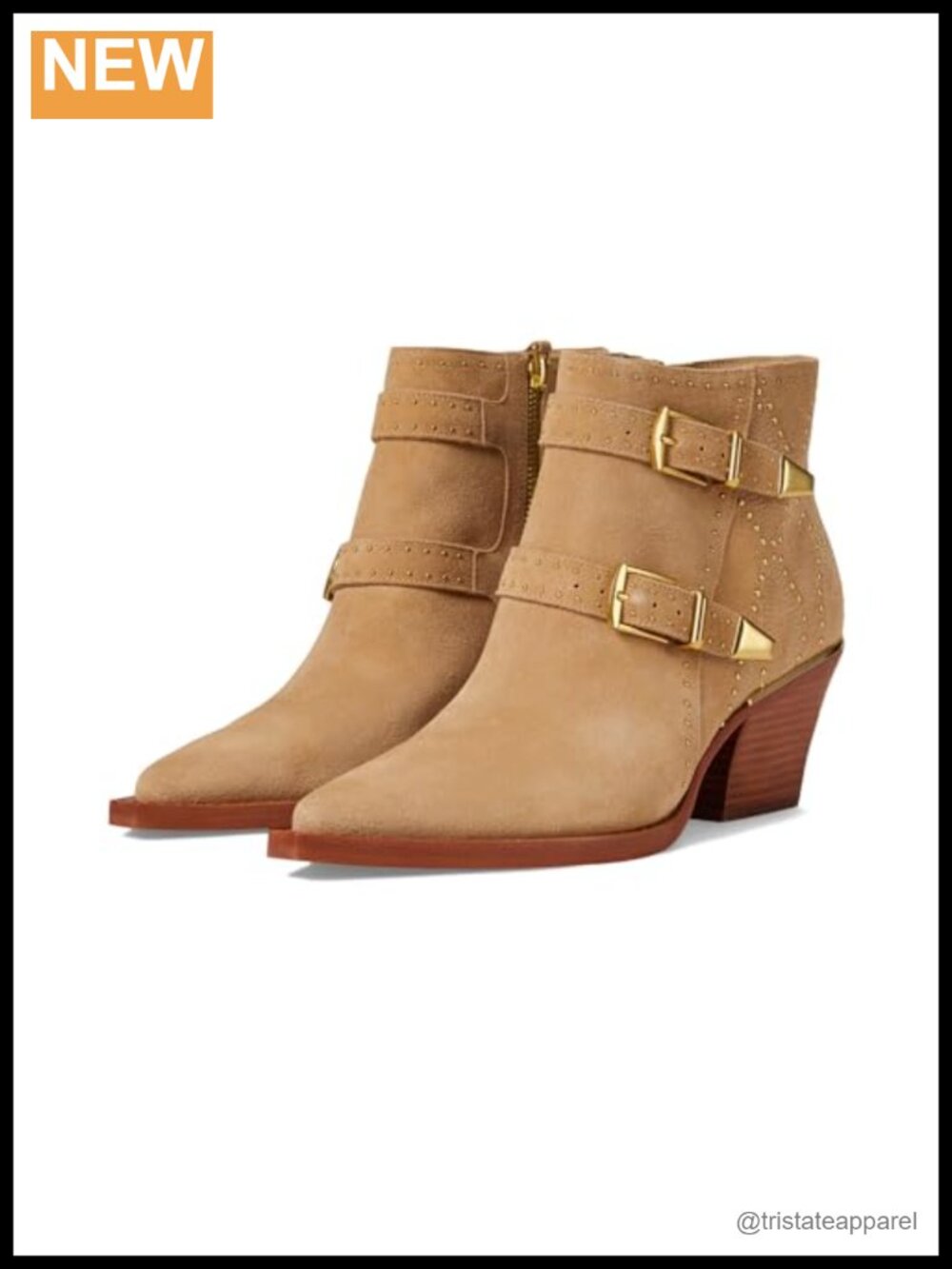 Western Ankle Bootie with Pointed Toe, Block Heel, Leather and Suede